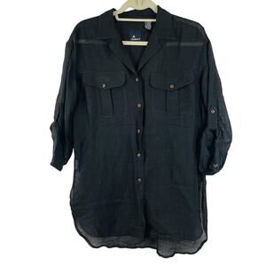 🍒 Vtg Liz Claiborne Sport Linen Blend Sheer Safari Button‎ Up Down Sexy Small